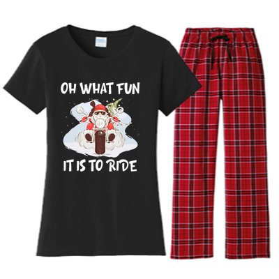 Biker Santa Motorcycle Fan Merry Christmas Xmas Holidays Women's Flannel Pajama Set