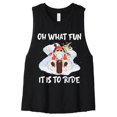 Biker Santa Motorcycle Fan Merry Christmas Xmas Holidays Women's Racerback Cropped Tank