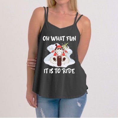 Biker Santa Motorcycle Fan Merry Christmas Xmas Holidays Women's Strappy Tank