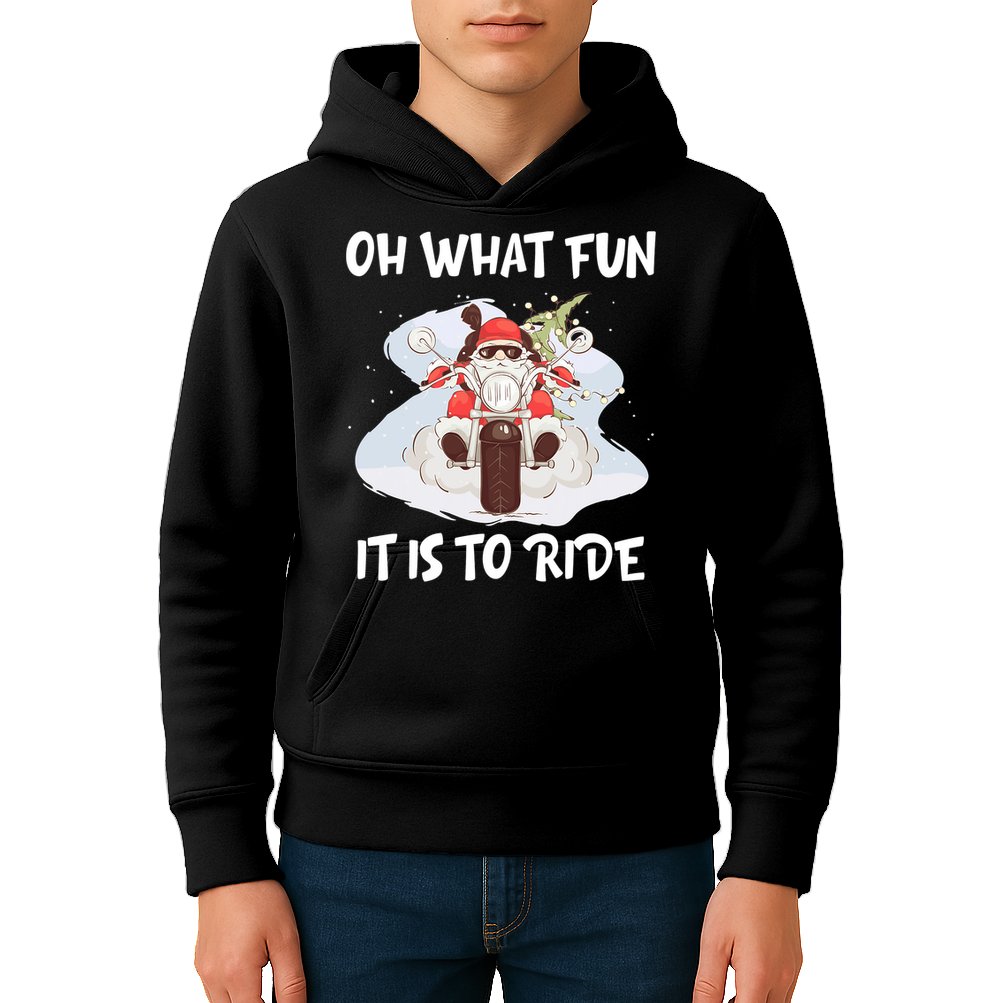 Biker Santa Motorcycle Fan Merry Christmas Xmas Holidays Kids Hoodie