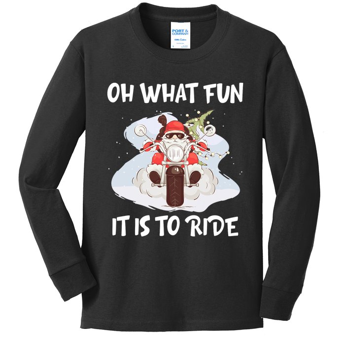 Biker Santa Motorcycle Fan Merry Christmas Xmas Holidays Kids Long Sleeve Shirt