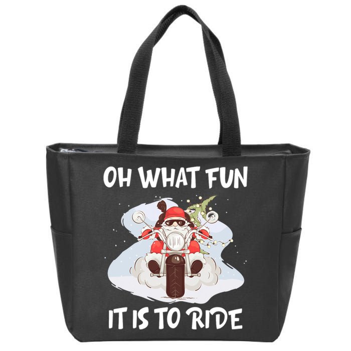 Biker Santa Motorcycle Fan Merry Christmas Xmas Holidays Zip Tote Bag