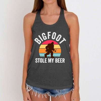 Bigfoot Stole My Beer Funny Yeti Yowi Sasquatch Drinking Women's Knotted Racerback Tank