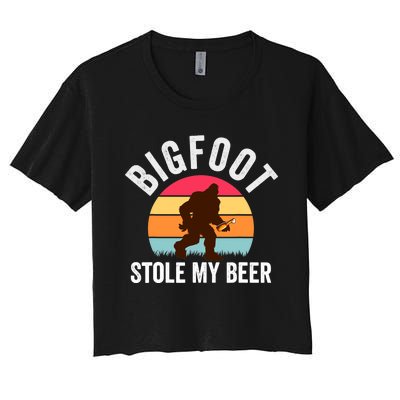 Bigfoot Stole My Beer Funny Yeti Yowi Sasquatch Drinking Women's Crop Top Tee