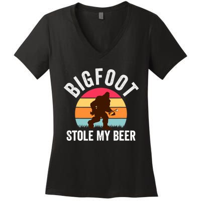 Bigfoot Stole My Beer Funny Yeti Yowi Sasquatch Drinking Women's V-Neck T-Shirt