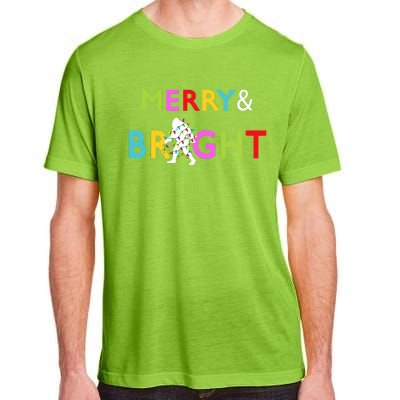 Bigfoot Sasquatch Merry And Bright Christmas Lights Gift Adult ChromaSoft Performance T-Shirt