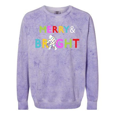 Bigfoot Sasquatch Merry And Bright Christmas Lights Gift Colorblast Crewneck Sweatshirt