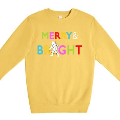 Bigfoot Sasquatch Merry And Bright Christmas Lights Gift Premium Crewneck Sweatshirt