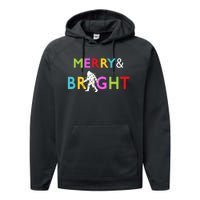 Bigfoot Sasquatch Merry And Bright Christmas Lights Gift Performance Fleece Hoodie