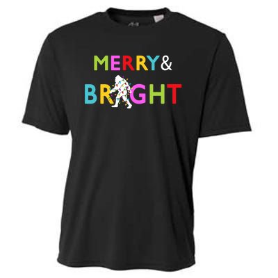 Bigfoot Sasquatch Merry And Bright Christmas Lights Gift Cooling Performance Crew T-Shirt