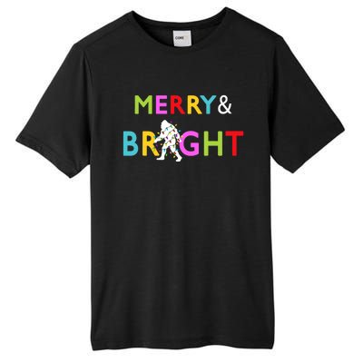 Bigfoot Sasquatch Merry And Bright Christmas Lights Gift Tall Fusion ChromaSoft Performance T-Shirt