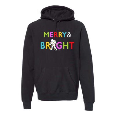 Bigfoot Sasquatch Merry And Bright Christmas Lights Gift Premium Hoodie