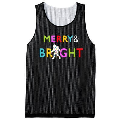 Bigfoot Sasquatch Merry And Bright Christmas Lights Gift Mesh Reversible Basketball Jersey Tank