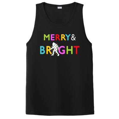 Bigfoot Sasquatch Merry And Bright Christmas Lights Gift PosiCharge Competitor Tank