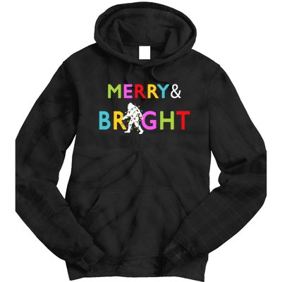 Bigfoot Sasquatch Merry And Bright Christmas Lights Gift Tie Dye Hoodie