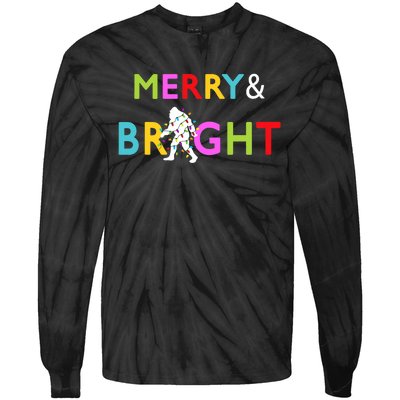 Bigfoot Sasquatch Merry And Bright Christmas Lights Gift Tie-Dye Long Sleeve Shirt