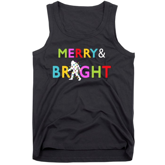 Bigfoot Sasquatch Merry And Bright Christmas Lights Gift Tank Top