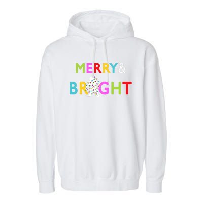 Bigfoot Sasquatch Merry And Bright Christmas Lights Gift Garment-Dyed Fleece Hoodie