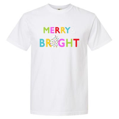 Bigfoot Sasquatch Merry And Bright Christmas Lights Gift Garment-Dyed Heavyweight T-Shirt