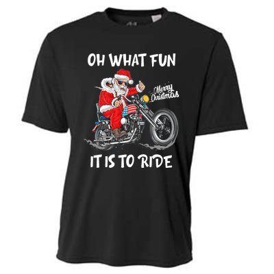 Biker Santa Motorcycle Fan Merry Christmas Xmas Holidays Cooling Performance Crew T-Shirt