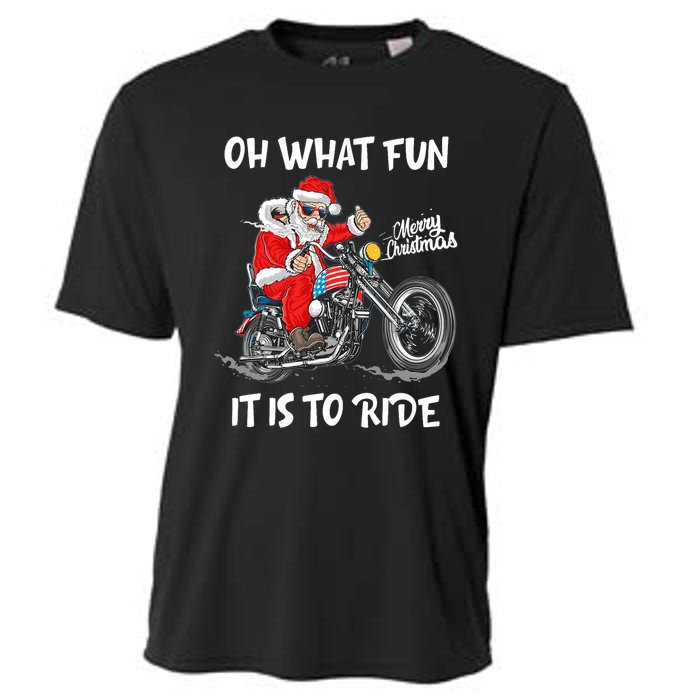 Biker Santa Motorcycle Fan Merry Christmas Xmas Holidays Cooling Performance Crew T-Shirt