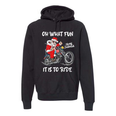 Biker Santa Motorcycle Fan Merry Christmas Xmas Holidays Premium Hoodie