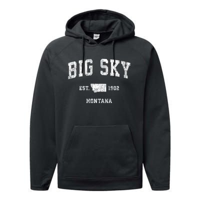 Big Sky Montana Mt Vintage Sports Performance Fleece Hoodie