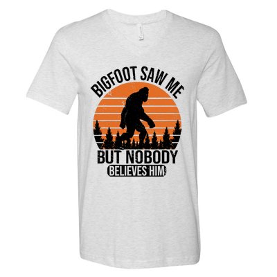 Bigfoot Saw Me But Nobody Believes Him Night Stroll V-Neck T-Shirt