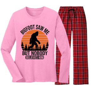 Bigfoot Saw Me But Nobody Believes Him Night Stroll Women's Long Sleeve Flannel Pajama Set 