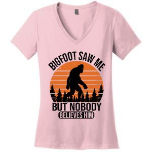 Bigfoot Saw Me But Nobody Believes Him Night Stroll Women's V-Neck T-Shirt