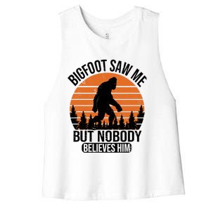 Bigfoot Saw Me But Nobody Believes Him Night Stroll Women's Racerback Cropped Tank