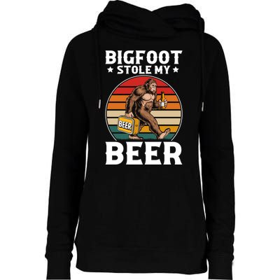 Bigfoot Stole My Beer Womens Funnel Neck Pullover Hood