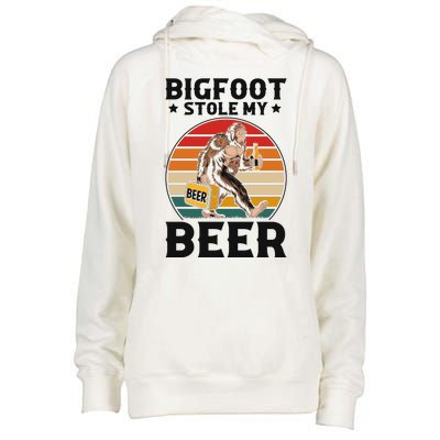 Bigfoot Stole My Beer Womens Funnel Neck Pullover Hood