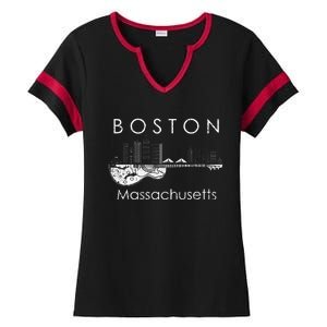 Boston Souvenir Massachusetts Skyline Music Guitar Ladies Halftime Notch Neck Tee