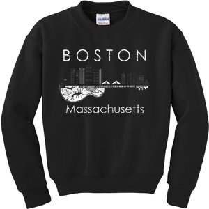 Boston Souvenir Massachusetts Skyline Music Guitar Kids Sweatshirt