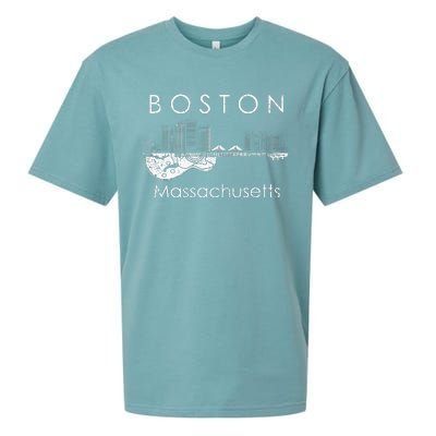 Boston Souvenir Massachusetts Skyline Music Guitar Sueded Cloud Jersey T-Shirt