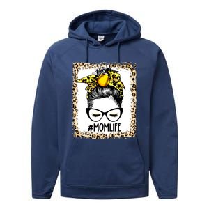 Bleached Softball Mom Messy Bun Game Day Mothers Day Gift Performance Fleece Hoodie