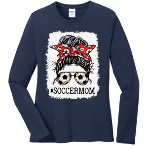 Bleached Soccer Mom Messy Bun Women Player Mom Mothers Day Ladies Long Sleeve Shirt