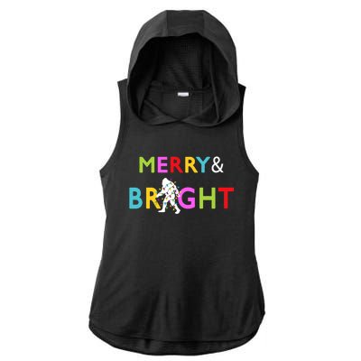 Bigfoot Sasquatch Merry And Bright Christmas Lights Gift Ladies PosiCharge Tri-Blend Wicking Draft Hoodie Tank