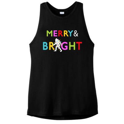 Bigfoot Sasquatch Merry And Bright Christmas Lights Gift Ladies PosiCharge Tri-Blend Wicking Tank