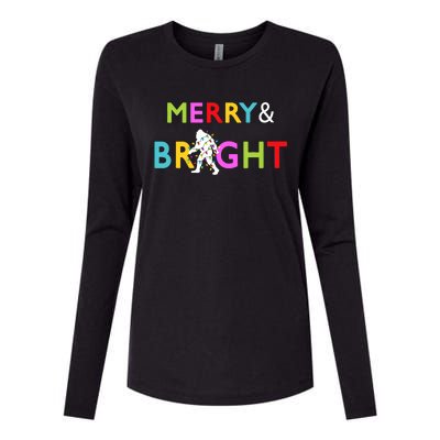 Bigfoot Sasquatch Merry And Bright Christmas Lights Gift Womens Cotton Relaxed Long Sleeve T-Shirt