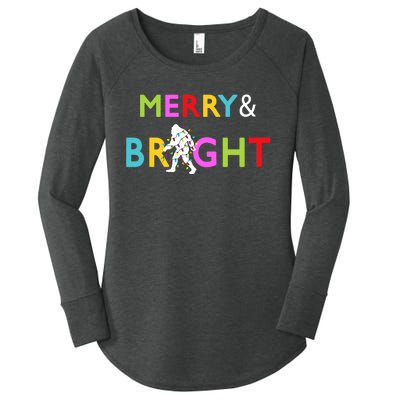 Bigfoot Sasquatch Merry And Bright Christmas Lights Gift Women's Perfect Tri Tunic Long Sleeve Shirt