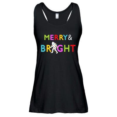 Bigfoot Sasquatch Merry And Bright Christmas Lights Gift Ladies Essential Flowy Tank