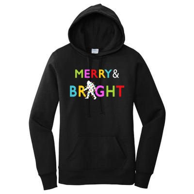 Bigfoot Sasquatch Merry And Bright Christmas Lights Gift Women's Pullover Hoodie