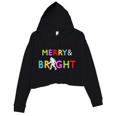 Bigfoot Sasquatch Merry And Bright Christmas Lights Gift Crop Fleece Hoodie