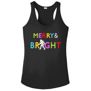 Bigfoot Sasquatch Merry And Bright Christmas Lights Gift Ladies PosiCharge Competitor Racerback Tank