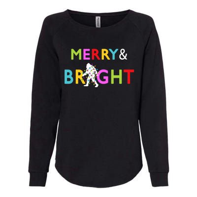 Bigfoot Sasquatch Merry And Bright Christmas Lights Gift Womens California Wash Sweatshirt