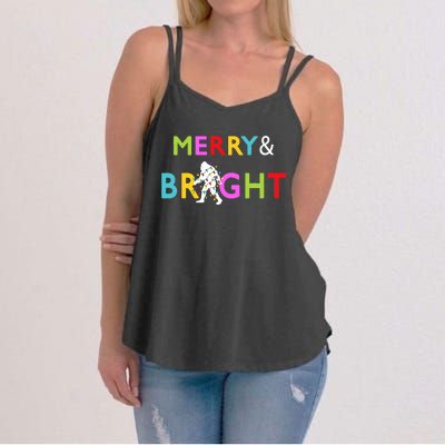 Bigfoot Sasquatch Merry And Bright Christmas Lights Gift Women's Strappy Tank