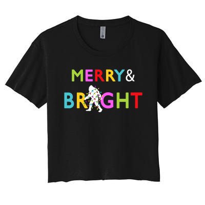 Bigfoot Sasquatch Merry And Bright Christmas Lights Gift Women's Crop Top Tee