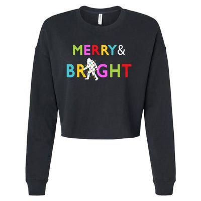 Bigfoot Sasquatch Merry And Bright Christmas Lights Gift Cropped Pullover Crew